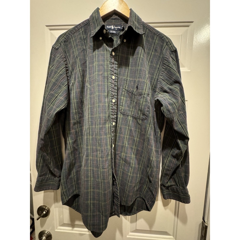 VINTAGE POLO RALPH LAUREN CHRISTMAS BIG SHIRT GREEN PLAID MENS SIZE S